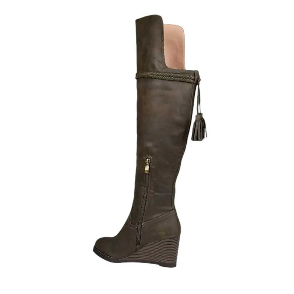 Journee Women's Jezebel Over The Knee Wide Calf Boots Olive Size 5 1/2